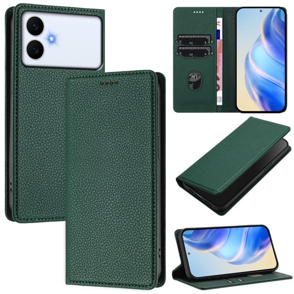TECH CIRCLE For Samsung Galaxy S26 Edge Leather Wallet Case with RFID Protection and Magnetic Closure Card Slots Flip Folio Stand TPU Full Shockproof Protective Cover,Darkgreen