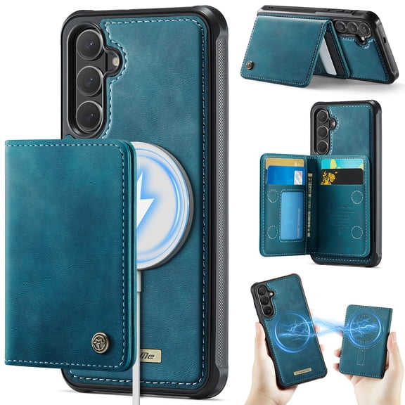 TECH CIRCLE for Samsung Galaxy S26 Magnetic Wallet Case,2 in 1 Detachable Card Slots RFID Blocking Wallet Leather Case Compatible with Mag Safe Shockproof Kicsktand Cover ,Green