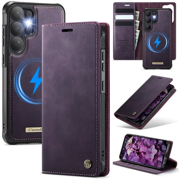 TECH CIRCLE For Samsung Galaxy S26 Ultra Full Body PU Leather+TPU Wallet Case with 2 in 1 Detachable Cash & Credit Card Slots Lightweight Shockproof Compatible with MagSafe Cover,Purple
