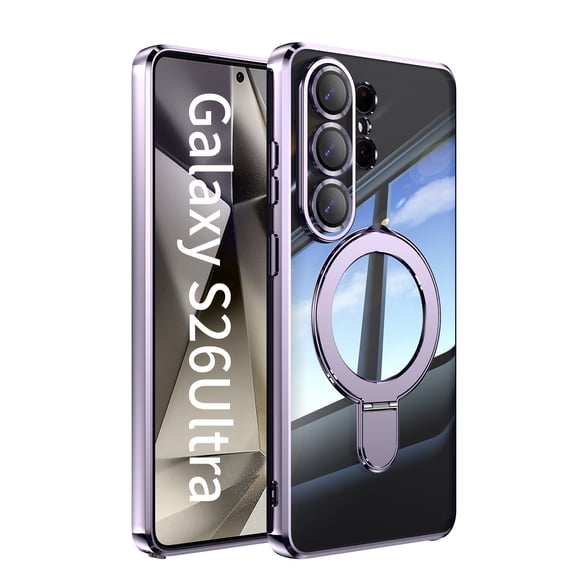 TECH CIRCLE for Samsung Galaxy S26 Ultra Mag Safe TPU Clear Case with Plating Ring KickStand Camera Lens Protector Shockproof Protection Cover,Lavender