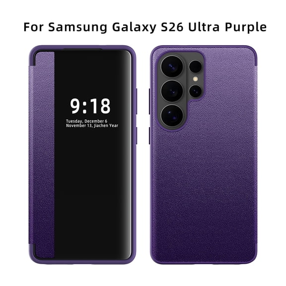 TECH CIRCLE for Samsung Galaxy S26 Ultra PU Leather+TPU Phone Case Slim Smart Window View 360 Degree Full Body Shockproof Rugged Anti-Scratch Protective Flip Folio Cover,Purple