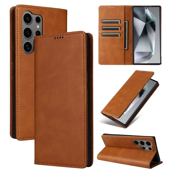 TECH CIRCLE for Samsung Galaxy S26 Ultra PU Leather Wallet Phone Case Magnetic Closure Cash Pocket Slim Credit Card Slot Flip Stand Full Body Shockproof Protective Cover,Brown