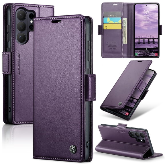 TECH CIRCLE for Samsung Galaxy S26 Ultra Premium PU Leather Wallet Case with Slim Credit Card Slot Shockproof Flip Stand RFID Blocking TPU Magnetic Closure Cover,Purple