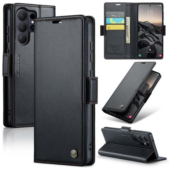TECH CIRCLE for Samsung Galaxy S26 Ultra Premium PU Leather Wallet Case with Slim Credit Card Slot Shockproof Flip Stand RFID Blocking TPU Magnetic Closure Cover,Black