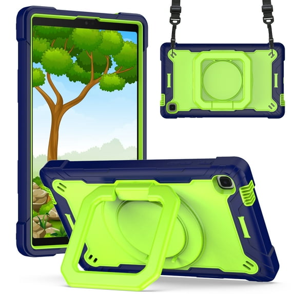 TECH CIRCLE Samsung Galaxy Tab A7 Lite Case 2021 with Soft HD Screen Protector, Shockproof Rugged Cover 360 Rotating Ring Stand Shoulder Strap Handle Case for Galaxy Tab A7 Lite 8.7 inch, Navy/Green