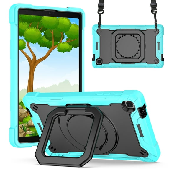 TECH CIRCLE Samsung Galaxy Tab A7 Lite Case 2021 with Soft HD Screen Protector, Shockproof Rugged Cover 360 Rotating Ring Stand Shoulder Strap Handle Case for Galaxy Tab A7 Lite 8.7 inch, Mint/Black