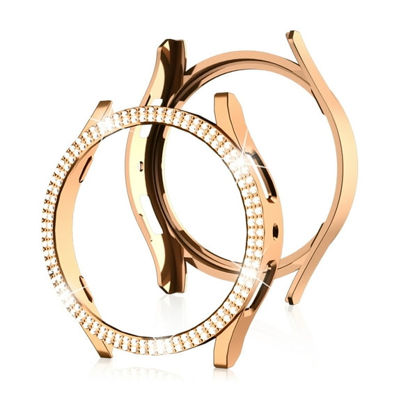 TECH CIRCLE for Samsung Galaxy Watch 5/Galaxy Watch 4 44mm Case, Sparkly Bling Diamonds All-Around Protective Hard PC Cover Accessories for Women Girls,Rosegold