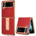 thumbnail image 1 of TECH CIRCLE for Samsung Galaxy Z Flip 3  2021 Case, Electroplate PU Leather Skin Foldable Bracket Stand Shell Slim Lightweight Shockroof Anti-fall Phone Cover for Galaxy Z Flip 3 6.7", Red, 1 of 10