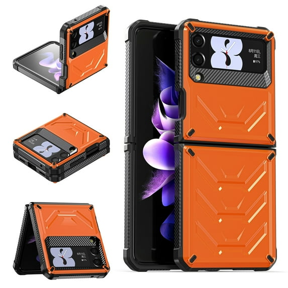 TECH CIRCLE for Samsung Galaxy Z Flip 3 Case, Full-Body Dual Layer Heavy Duty Shockproof Rugged Anti-Scratch Protective Case Built-in Screen Protector For Samsung Galaxy Z Flip 3 6.7 inch 2021, Orange
