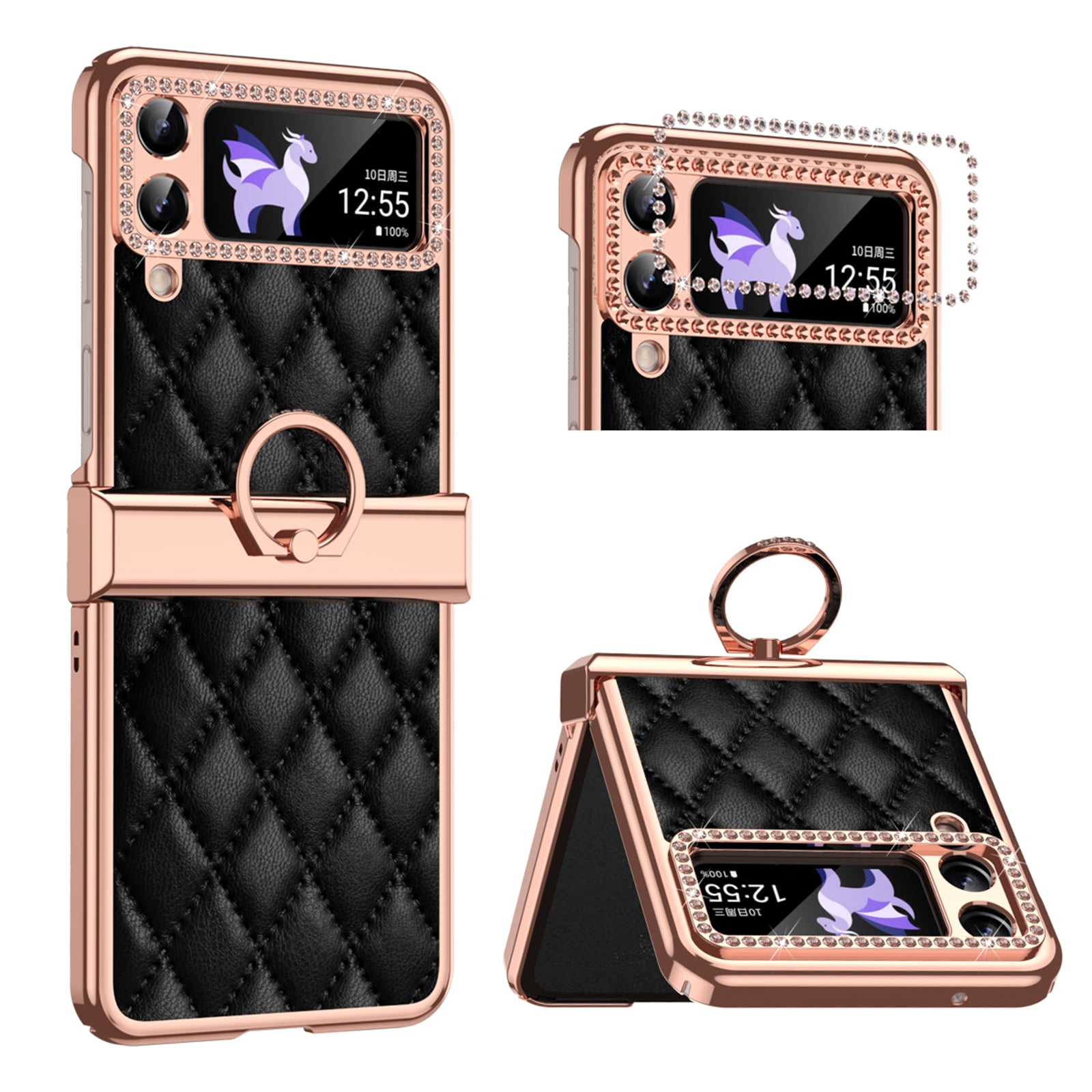 TECH CIRCLE for Samsung Galaxy Z Flip 4 5G Case, Sparkle Glitter Bling Anti-Scratch Full-Body Shockproof Protective Phone Case with Finger Ring for Samsung Galaxy Z Flip 4 5G 6.7 inch,Black