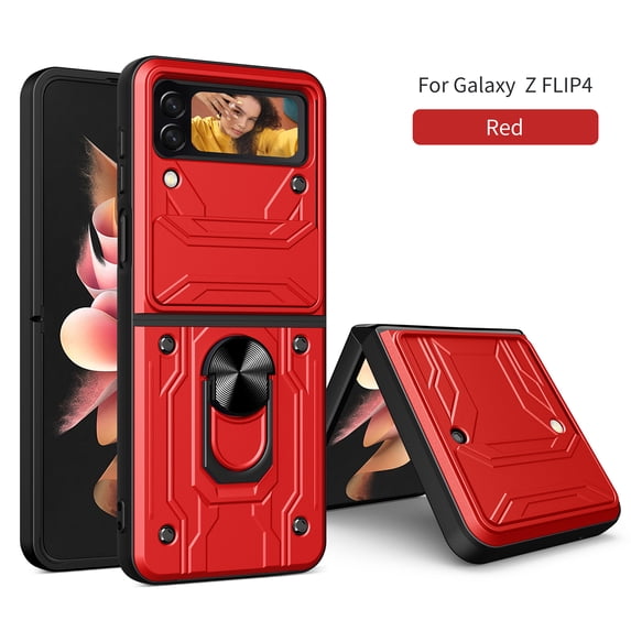 TECH CIRCLE Samsung Galaxy Z Flip 4 Case, Heavy Duty Shockproof Full Body Protective Dual Layer Back Phone Cover Built in Finger Ring Stable Kickstand Case, Red