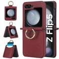 thumbnail image 1 of TECH CIRCLE for Samsung Galaxy Z Flip 5 Case with Card Slot Ring Holder,Premium PU Leather Back Cover All-Round Protection Protective Phone Case for Galaxy Z Flip 5 5G,Winered, 1 of 7