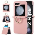 thumbnail image 1 of TECH CIRCLE for Samsung Galaxy Z Flip 5 Case with Card Slot Ring Holder,Premium PU Leather Back Cover All-Round Protection Protective Phone Case for Galaxy Z Flip 5 5G,Pink, 1 of 7