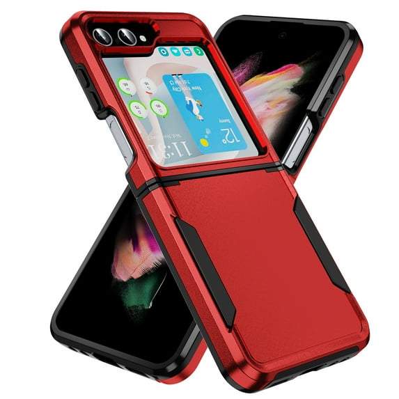 TECH CIRCLE for Samsung Galaxy Z Flip 5 Case, Slim Hybrid 2-In-1 Hard PC Soft TPU Dual Layer Heavy Duty Rugged Shockproof Protective Lightweight Case for Samsung Galaxy Z Flip 5,Red+Black
