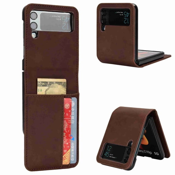 TECH CIRCLE for Samsung Galaxy Z Flip 6 5G Case, Galaxy Z Flip 6 PU Leather Card Slots Case Ultra Thin Slim Durable Protective Phone Cover for Samsung Galaxy Z Flip 6 5G,Brown