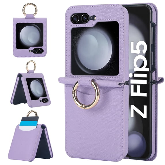 TECH CIRCLE for Samsung Galaxy Z Flip 6 Case with Card Slot Ring Holder,Premium PU Leather Back Cover All-Round Protection Protective Phone Case for Galaxy Z Flip 6 5G,Purple