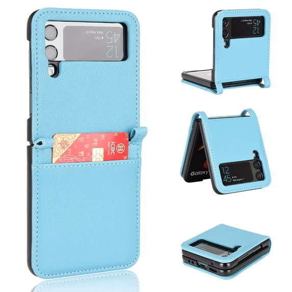 TECH CIRCLE for Samsung Galaxy Z Flip3 5G 2021 Case,Premium Lychee Texture PU Leather Wallet Case with Card Slot Shockproof Slim Fit Protective Phone Case,Skyblue