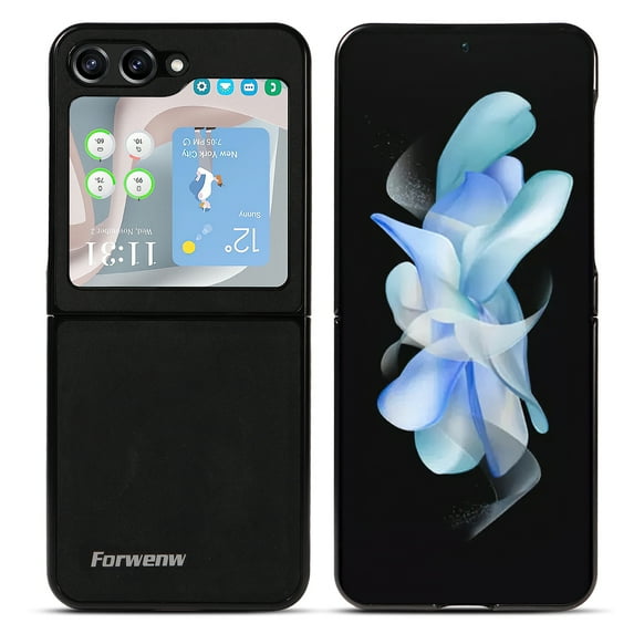 TECH CIRCLE For Samsung Galaxy Z Flip5 Case,Ultra Slim Luxury Premium PU Leather Card Slots Shockproof Full Protective Women Men Cover for Samsung Galaxy Z Flip 5 5G 6.7” 2023,Black