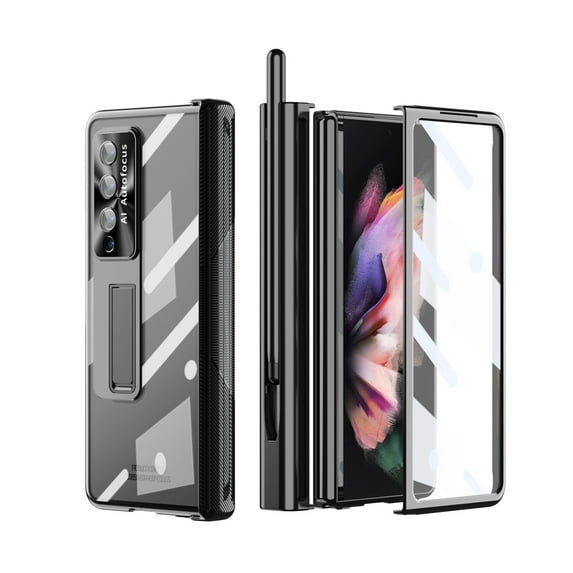 TECH CIRCLE for Samsung Galaxy Z Fold 4 Case, Hinge Protection with Kickstand Transparent Clear Back Built-in Screen Protector Shockproof Full Protective Phone Case for Galaxy Z FOLD 4 5G 7.6",Black