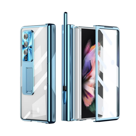 TECH CIRCLE for Samsung Galaxy Z Fold 4 Case, Hinge Protection with Kickstand Transparent Clear Back Built-in Screen Protector Shockproof Full Protective Phone Case for Galaxy Z FOLD 4 5G 7.6",Blue