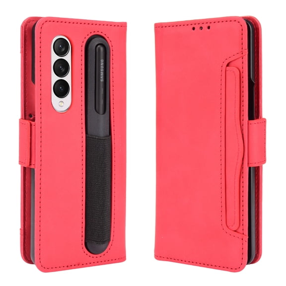 TECH CIRCLE for Samsung Galaxy Z Fold 4 Case,PU Leather Folio Protective Phone Cover Magnetic Closed Bumper Soft TPU Shockproof Flip Wallet Case with Pen Slot for Galaxy Z Fold 4 7.6 inch,Red