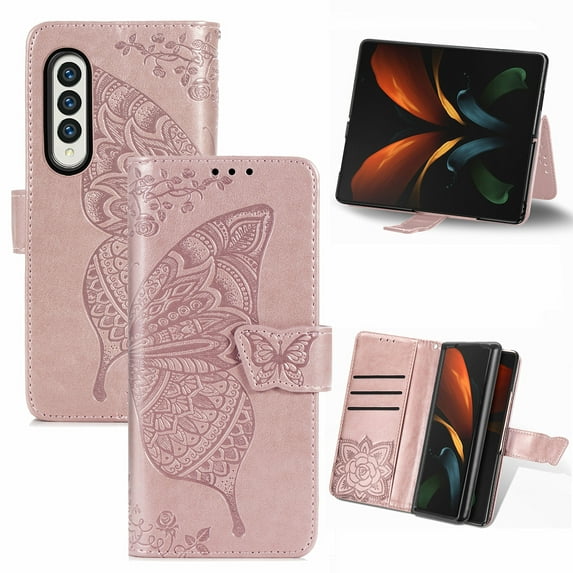 TECH CIRCLE for Samsung Galaxy Z Fold 4 Wallet Case,Butterfly Folio Flip Case Magnetic Closure RFID Blocking Card Slots Kickstand Shockproof Case for Samsung Galaxy Z Fold 4 7.6 inch 2022,Rosegold