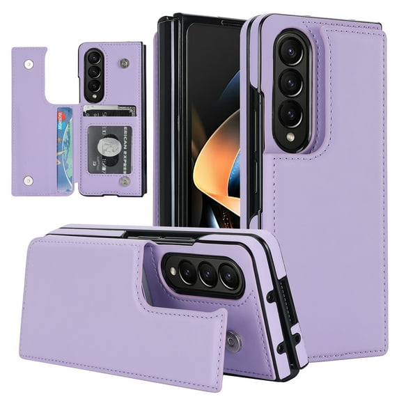 TECH CIRCLE for Samsung Galaxy Z Fold 4 Wallet Case, PU Leather Case with Card Slot Double Magnetic Clasp Flip Shockproof Anti-Scratches Anti-Fall Case Cover for Galaxy Z Fold 4 5G 7.6 inch,Purple