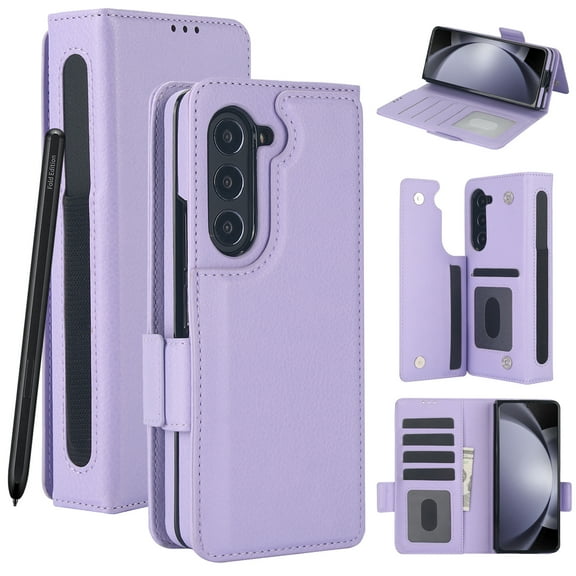 TECH CIRCLE for Samsung Galaxy Z Fold 4 Wallet Case with RFID Shielding Card Holder & S Pen Holder, PU Leather Flip Case with Magnetic Clasp Kickstand Heavy Duty Rugged Wallet Cover,Purple
