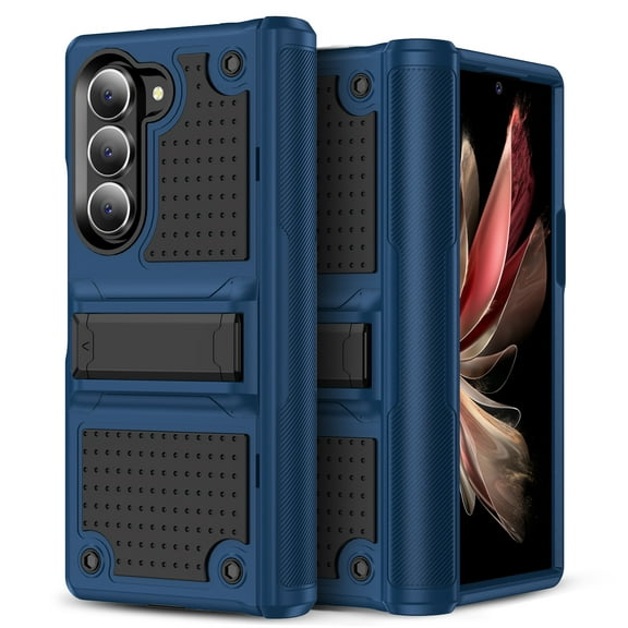 TECH CIRCLE for Samsung Galaxy Z Fold 5 5G Case with Hinge Protection & Built-in Kickstand, Dual Layer Shockproof TPU Hard PC Back Cover Slim Protective Case for Samsung Galaxy Z Fold 5,Navyblue