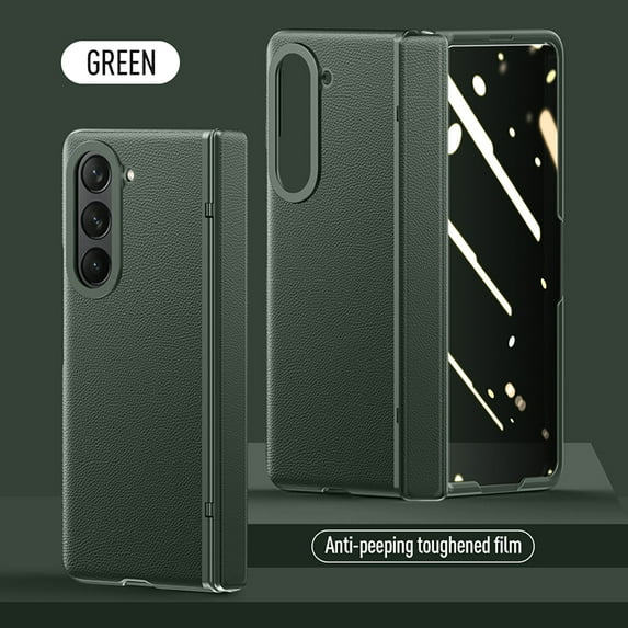 TECH CIRCLE for Samsung Galaxy Z Fold 5 5G Case PU Leather Slim Shockproof Luxury Folding Phone Cover With HD Clear Glass/Privacy Screen Protector for Samsung Galaxy Z Fold 5 7.6" 2023, Green