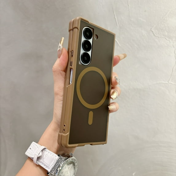 TECH CIRCLE for Samsung Galaxy Z Fold 5 5G PC+TPU Magnetic Hybrid Case, Support Wireless Charging,Compatible with MagSafe, Slim Translucent Matte Back Shockproof Protective Cover,Desertgold