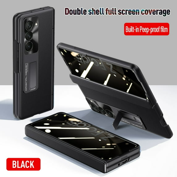 TECH CIRCLE for Samsung Galaxy Z Fold 5 Case Built-in Screen Protector,PU Leather Texture Full Protection Kickstand Case with Spring Hinge Protection for Samsung Galaxy Z Fold 5 7.6" 2023, Black