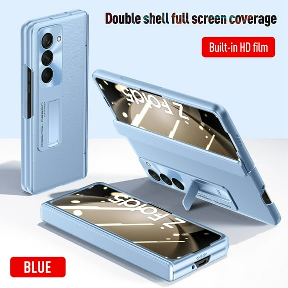 TECH CIRCLE for Samsung Galaxy Z Fold 5 Case Built-in Screen Protector,PU Leather Texture Full Protection Kickstand Case with Spring Hinge Protection for Samsung Galaxy Z Fold 5 7.6" 2023,  Blue
