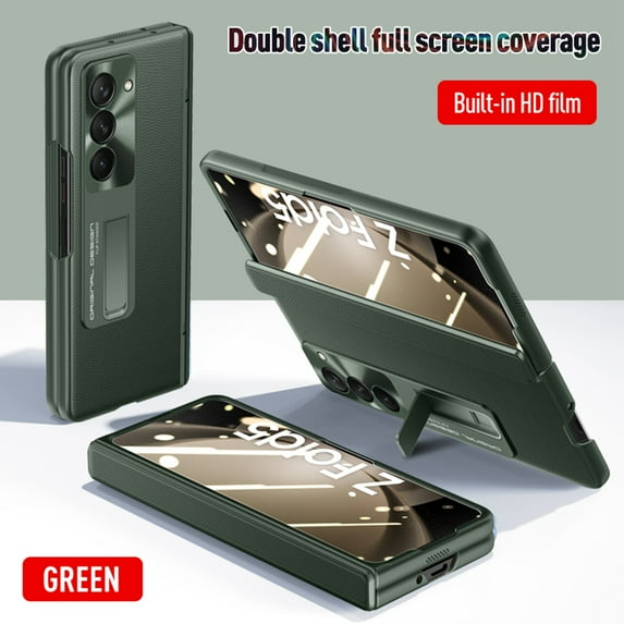 TECH CIRCLE for Samsung Galaxy Z Fold 5 Case Built-in Screen Protector,PU Leather Texture Full Protection Kickstand Case with Spring Hinge Protection for Samsung Galaxy Z Fold 5 7.6" 2023, Green