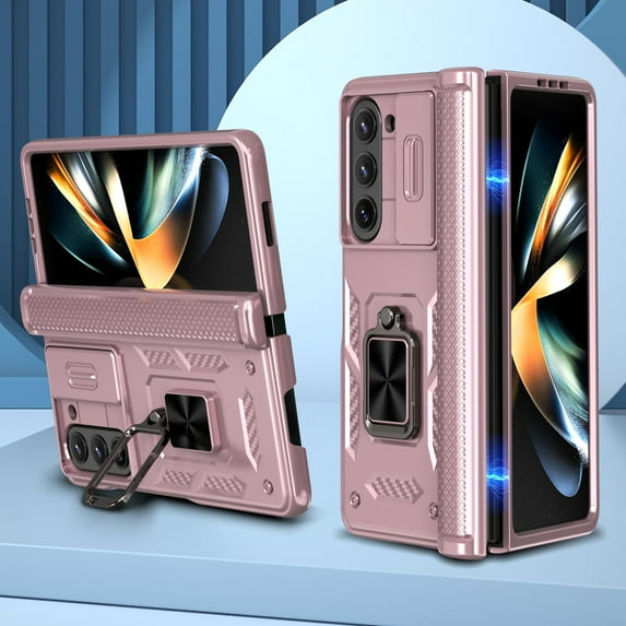 TECH CIRCLE for Samsung Galaxy Z Fold 5 Case, Z Fold 5 Cover Case, Rugged Protective Shockproof Ring Hodlder Stand Hinge Protection Compatible Car Mount Phone Case for Galaxy Z Fold 5 2023, Rosegold