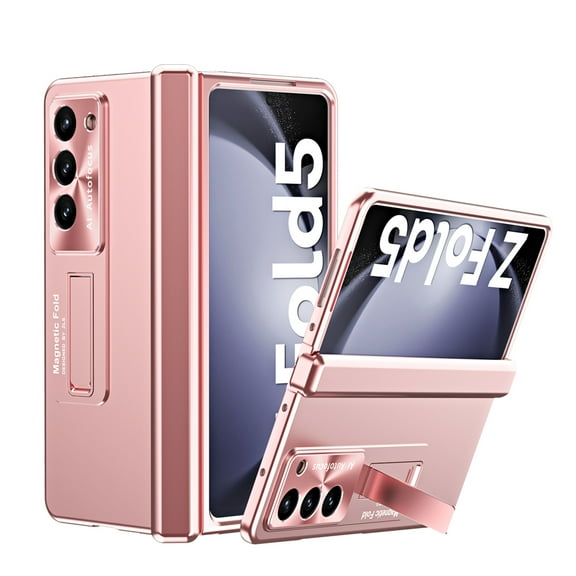 TECH CIRCLE for Samsung Galaxy Z Fold 5 Case Hinge Coverage Protective with Screen Protector Hard PC Magnetic Plating All-Inclusive Shockproof Kickstand Cover for Galaxy Z Fold 5 5G 2023,Rosegold