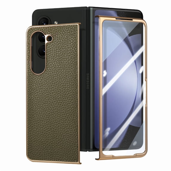 TECH CIRCLE for Samsung Galaxy Z Fold 5 Case,Slim Fit PU Leather Protective Case with Tempered Glass Screen Protector Shockproof Anti-Scratch Phone Case for Galaxy Z Fold 5 2023 7.6", Dark Green