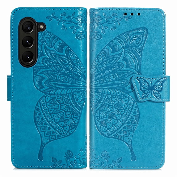 TECH CIRCLE for Samsung Galaxy Z Fold 5 Wallet Case,Butterfly Folio Flip Case Magnetic Closure RFID Blocking Card Slots Kickstand Shockproof Case for Samsung Galaxy Z Fold 5 7.6 inch 2023,Blue