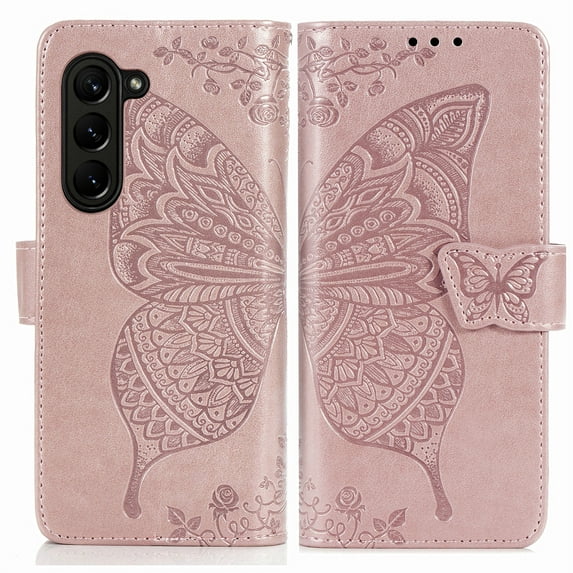 TECH CIRCLE for Samsung Galaxy Z Fold 5 Wallet Case,Butterfly Folio Flip Case Magnetic Closure RFID Blocking Card Slots Kickstand Shockproof Case for Samsung Galaxy Z Fold 5 7.6 inch 2023,Rosegold