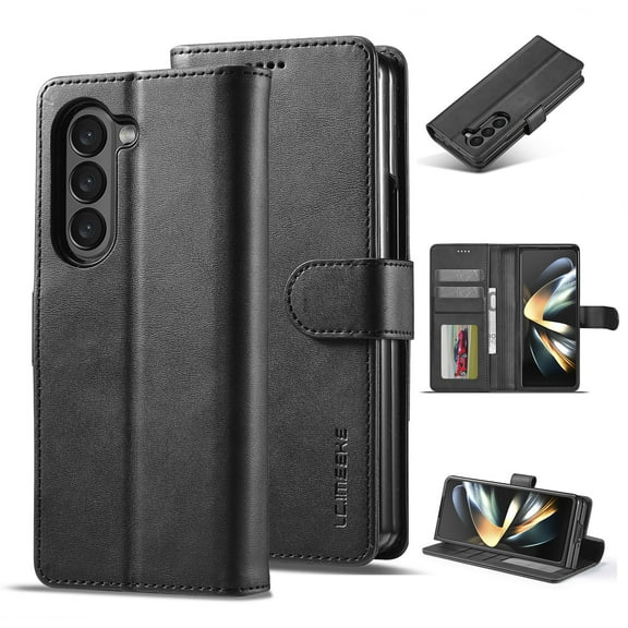 TECH CIRCLE for Samsung Galaxy Z Fold 5 Wallet Case, Luxury Premium PU Leather Folio Shockproof Protective Kickstand Phone Case with Card Slots Pocket Cover for Galaxy Z Fold 5 7.6 inch 2023,Black