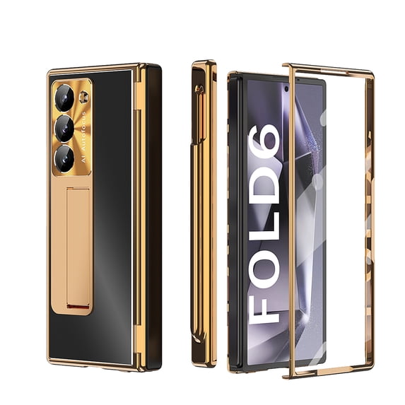 TECH CIRCLE For Samsung Galaxy Z Fold 6 5G Aluminum Alloy Metal Case, Kickstand 2 Hinges Protector, a Pen ,Glass Screen Protector, Camera Protect, Men Women Heavy Duty Cover,A