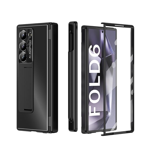 TECH CIRCLE For Samsung Galaxy Z Fold 6 5G Aluminum Alloy Metal Case, Kickstand 2 Hinges Protector, a Pen ,Glass Screen Protector, Camera Protect, Men Women Heavy Duty Cover,Black