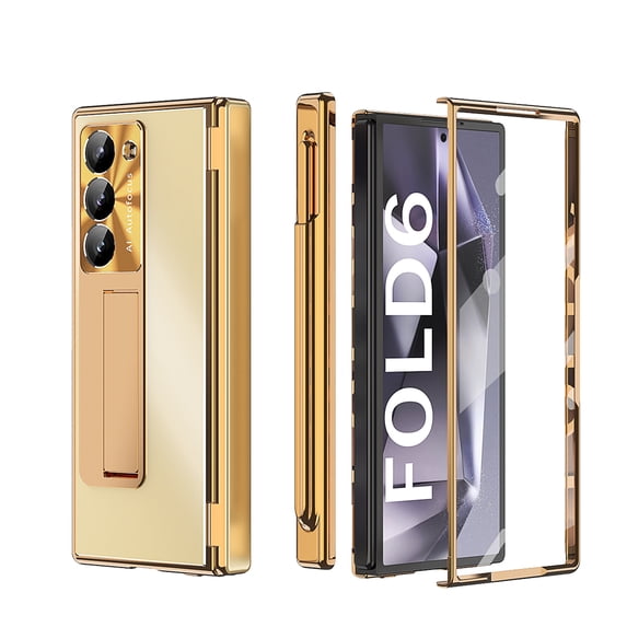 TECH CIRCLE For Samsung Galaxy Z Fold 6 5G Aluminum Alloy Metal Case, Kickstand 2 Hinges Protector, a Pen ,Glass Screen Protector, Camera Protect, Men Women Heavy Duty Cover,B