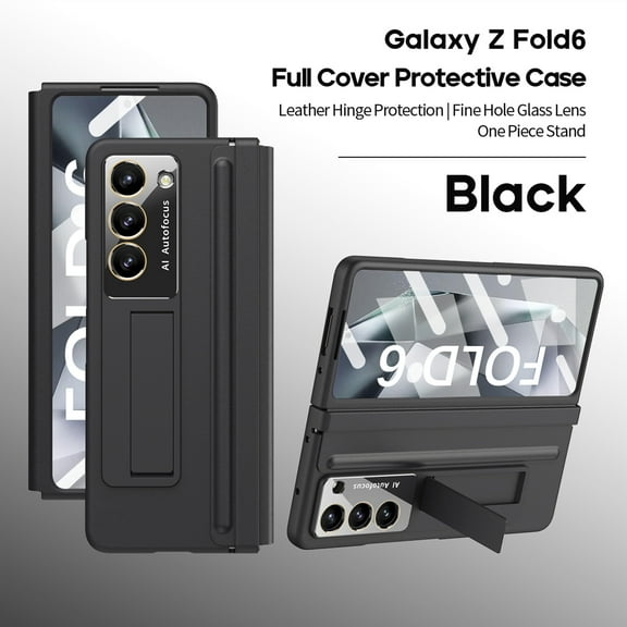 TECH CIRCLE for Samsung Galaxy Z Fold 6 5G Case Built-in Screen Protector,Luxury Drop Shockproof Full Body Protective Case with Pen Holder for Samsung Galaxy Z Fold 6 7.6" 2024,Black
