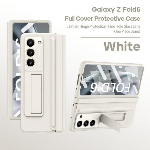 TECH CIRCLE for Samsung Galaxy Z Fold 6 5G Case Built-in Screen Protector,Luxury Drop Shockproof Full Body Protective Case with Pen Holder for Samsung Galaxy Z Fold 6 7.6" 2024,White