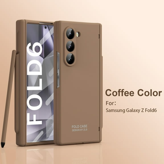 TECH CIRCLE for Samsung Galaxy Z Fold 6 5G Case Built-in Screen Protector,Luxury Drop Shockproof Full Body Protective Case with Pen Holder / Stylus Pen for Samsung Galaxy Z Fold 6 7.6" 2024,Coffee