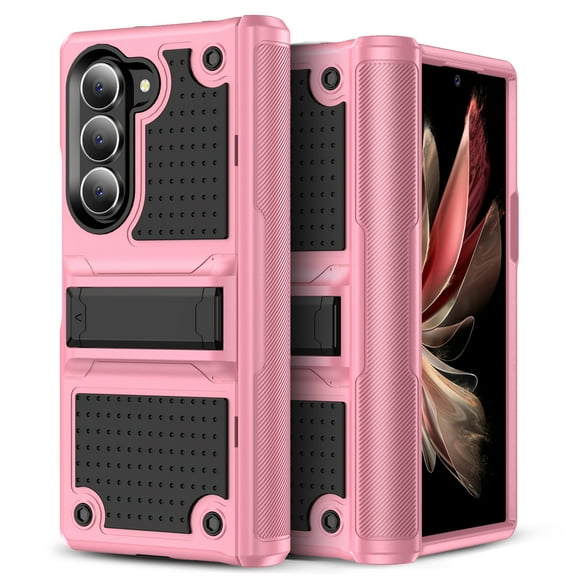 TECH CIRCLE for Samsung Galaxy Z Fold 6 5G Case with Hinge Protection & Built-in Kickstand, Dual Layer Shockproof TPU Hard PC Back Cover Slim Protective Case for Samsung Galaxy Z Fold 6,Pink