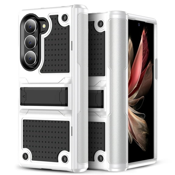 TECH CIRCLE for Samsung Galaxy Z Fold 6 5G Case with Hinge Protection & Built-in Kickstand, Dual Layer Shockproof TPU Hard PC Back Cover Slim Protective Case for Samsung Galaxy Z Fold 6,White