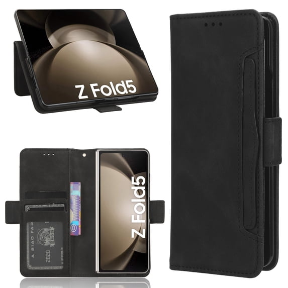 TECH CIRCLE for Samsung Galaxy Z Fold 6 5G Case,PU Leather Folio Flip Card Slot Cover Magnetic Closed Bumper Soft TPU Shockproof Protective Pocket Case for Samsung Galaxy Z Fold 6 5G 7.6" 2024,Black