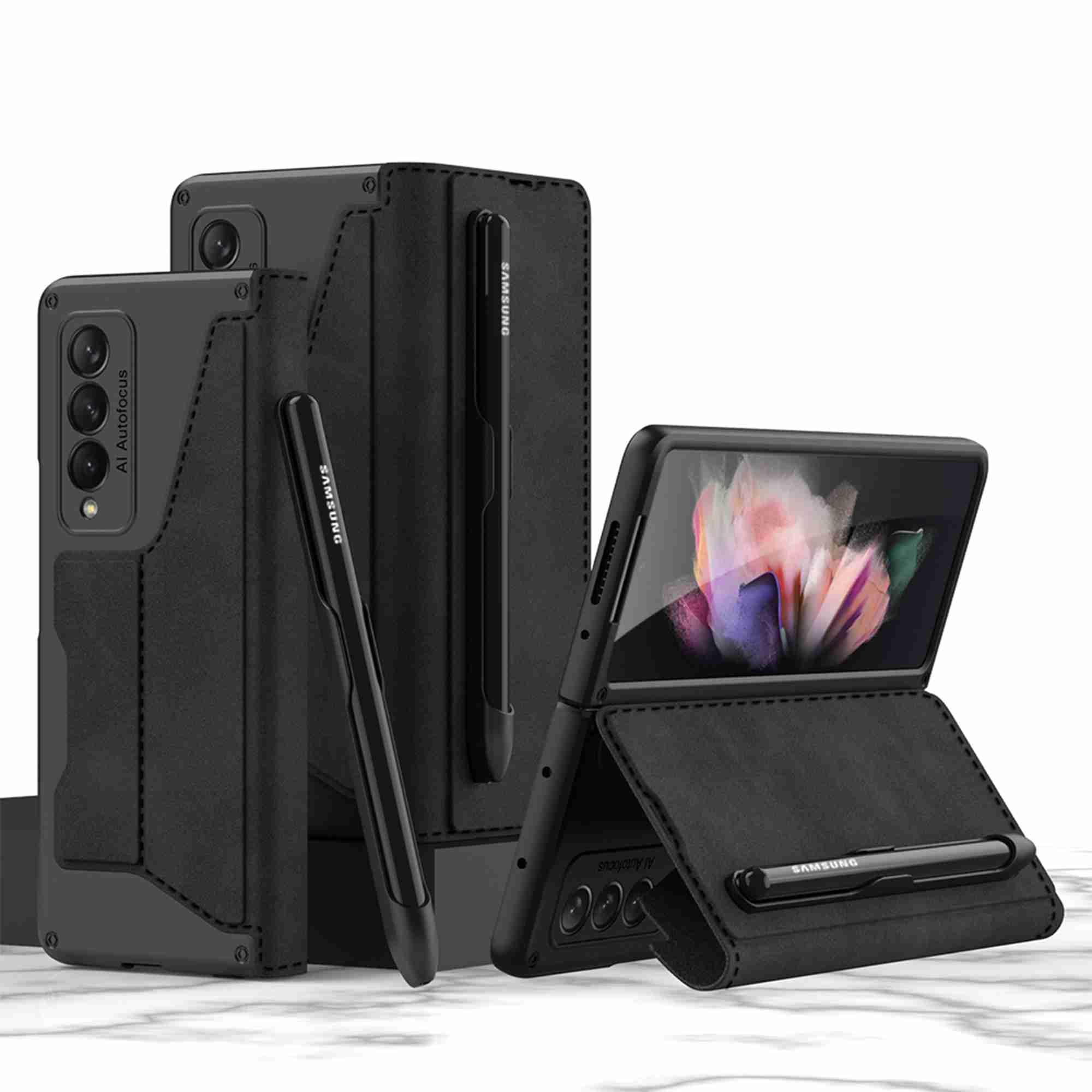 TECH CIRCLE For Samsung Galaxy Z Fold 6 5G Case, Slim Fit Luxury PU Leather Removable S Pen Holder Kickstand Protective Flip Wallet Case For Samsung Galaxy Z Fold 6 5G,Black